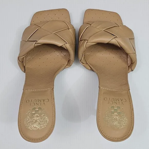 Vince Camuto Brelanie Braided Sandal Womens 8 Tan Woven Leather Mule Heels NEW - Picture 10 of 14